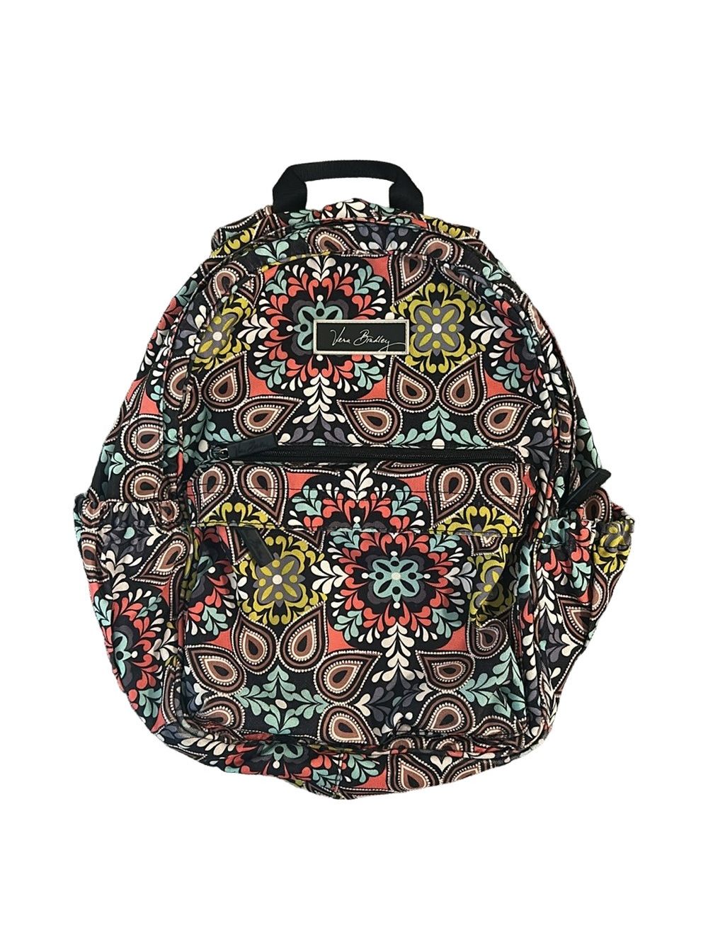 Vera Bradley Sierra Paisley Black, Teal And Peach Floral Campus Backpack